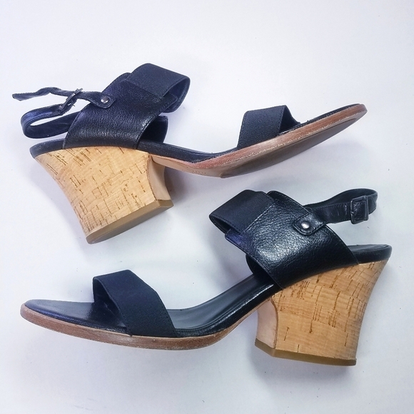 🌸 Eileen Fisher | Leather Wedge Sandal, size 9.5‎ , Black - Picture 1 of 6